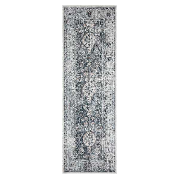 (B807) Honeybloom Cypress Grey Medallion Runner Rug, 3x8