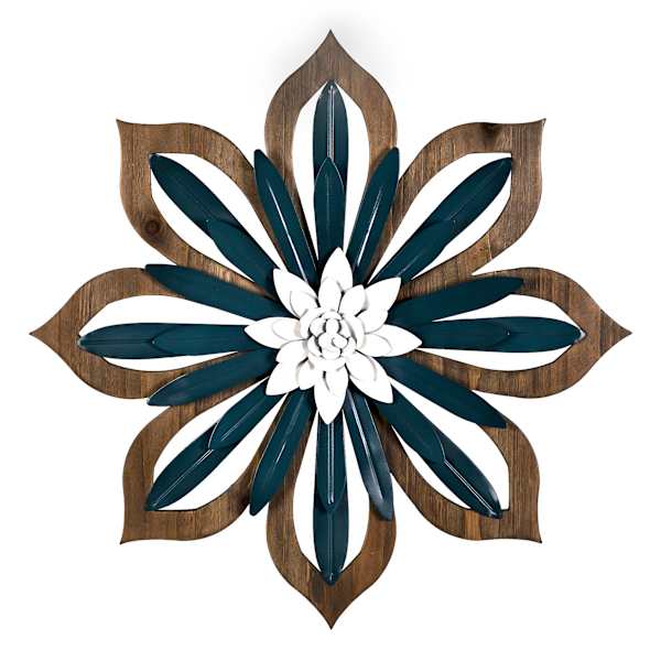 Ty Pennington Blue Metal & Wood Flower Wall Art, 12x21