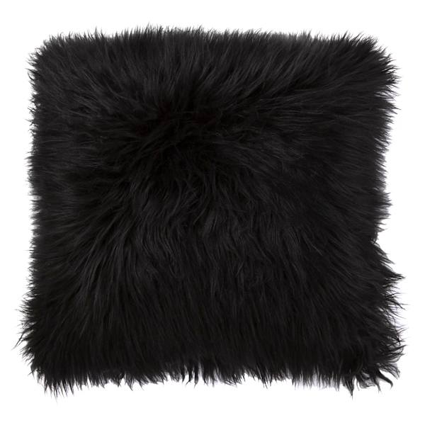 Black Angora Faux Fur Throw Pillow, 24"