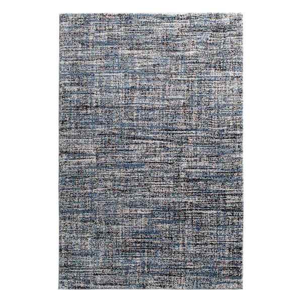 (A410) Strato Hatchure Blue Woven Shag Runner, 2x6