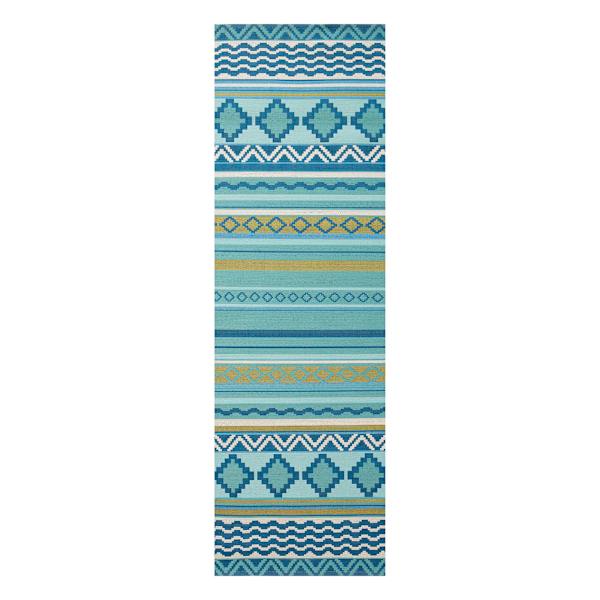 (E330) Mikayla Blue Multicolor Striped Indoor & Outdoor Runner, 2x7