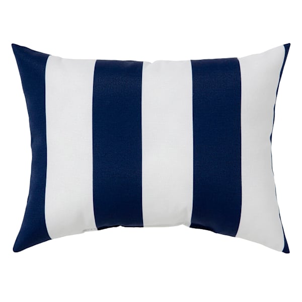 Providence Navy Awning Striped Outdoor Oblong Throw Pillow, 16x12