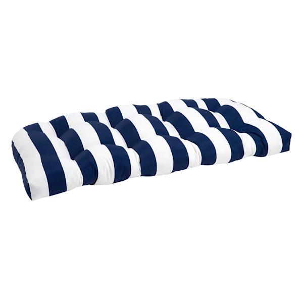 Providence Navy Blue Awning Striped Outdoor Wicker Settee Cushion