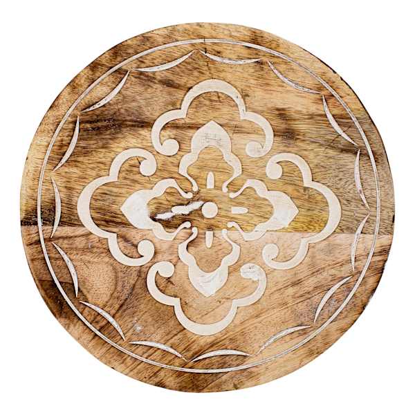 Medallion Etched Wood Trivet with Scalloped Edge, 8"