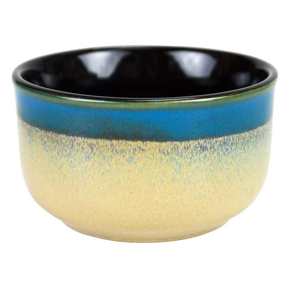 Blue & Tan Reactive Glaze Stoneware Bowl, 4"