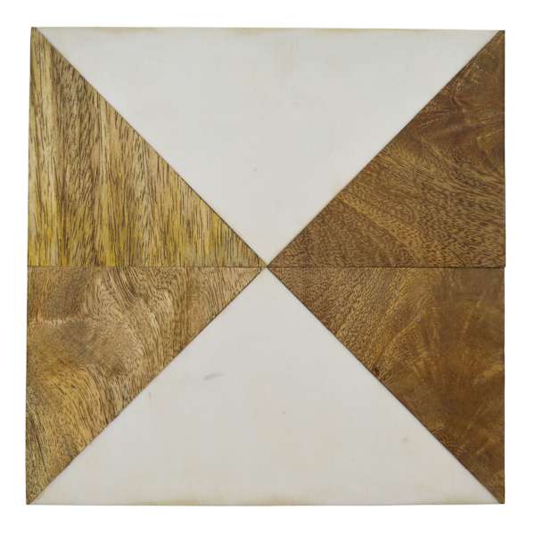 Wood & White Triangle Inset Square Trivet, 8"