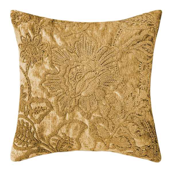 Frannie Yellow Floral Embroidered Throw Pillow, 18"