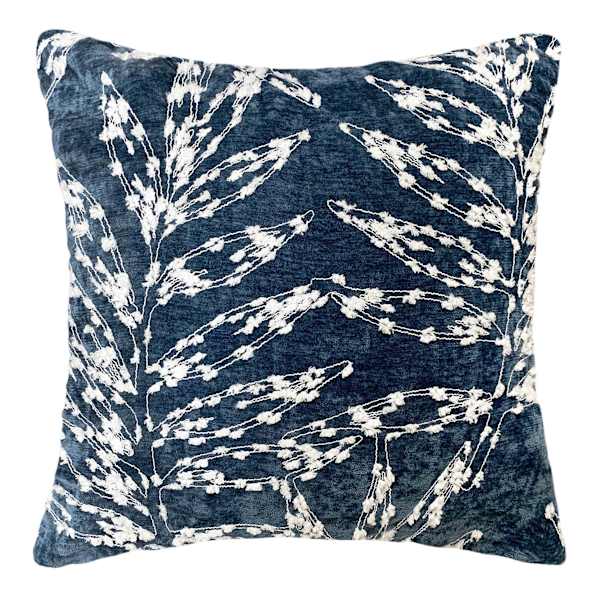 Navy Firefly Floral Embroidered Throw Pillow, 18"