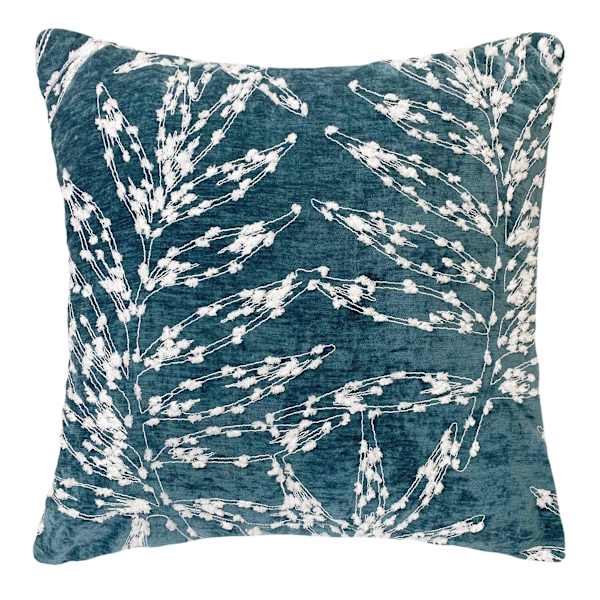 Teal Firefly Floral Embroidered Throw Pillow, 18"
