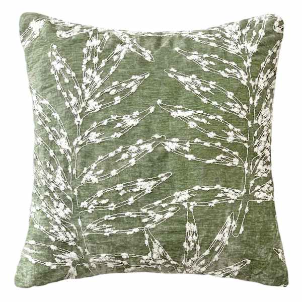 Green Firefly Floral Embroidered Throw Pillow, 18"