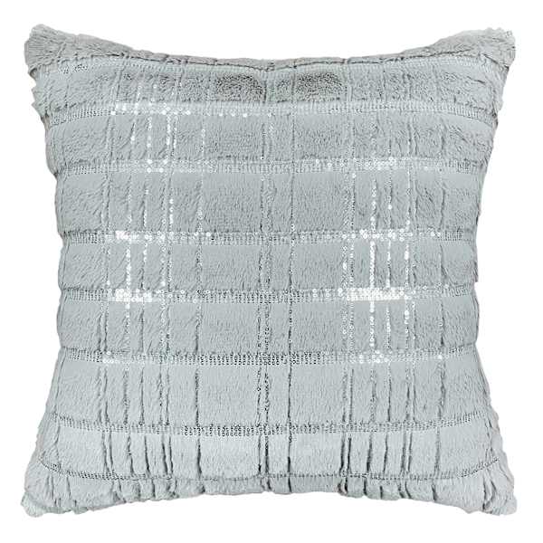 Laila Ali Grey Glittered Plush Grid Throw Pillow, 18"