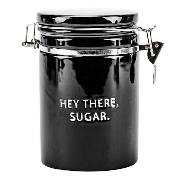 Hey There, Sugar Black Kitchen Canister, 7.3"