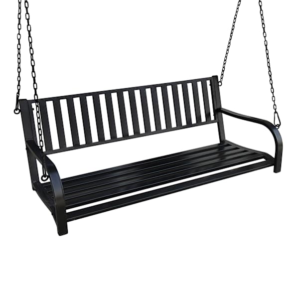 Black Steel Slat Outdoor Porch Swing, 50"