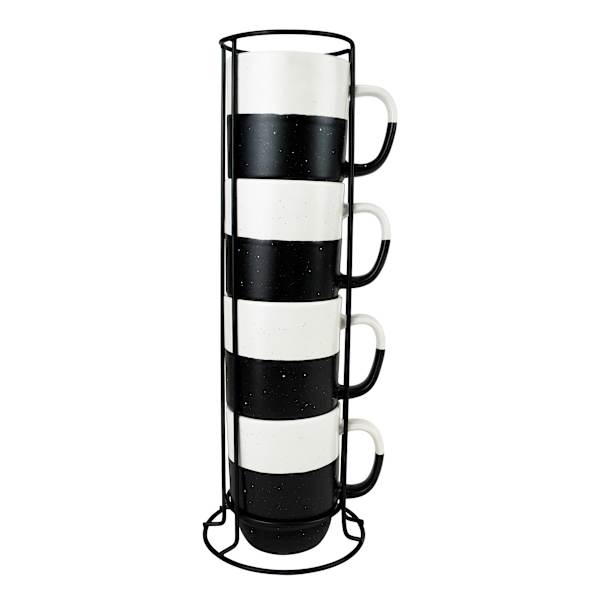 Set of 4 Black & White Color Block Mugs, 14oz
