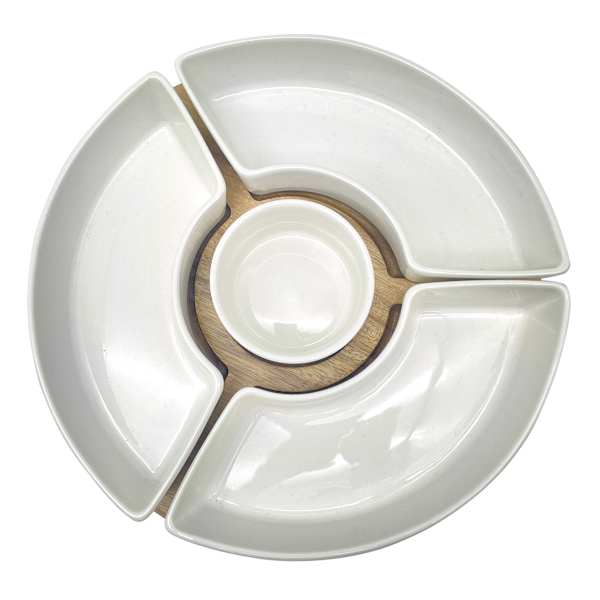 Honeybloom Round Ceramic Bowl with Wooden Tray Set