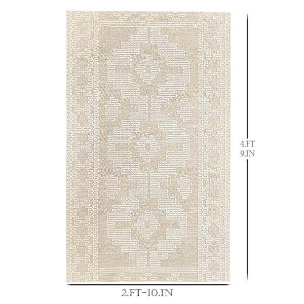 (B669) Found & Fable Goa Ivory Tribal Handmade Accent Rug, 3x5