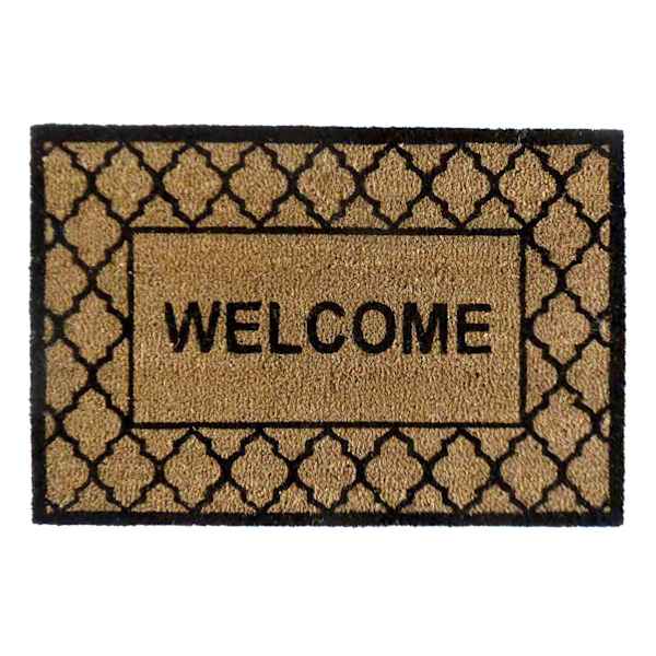 Welcome Black Quatrefoil & Natural Coir Mat, 22x34