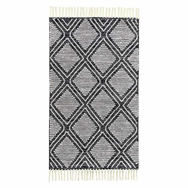 (B709) Found & Fable Goa Black Diamond Design Accent Rug, 3x5