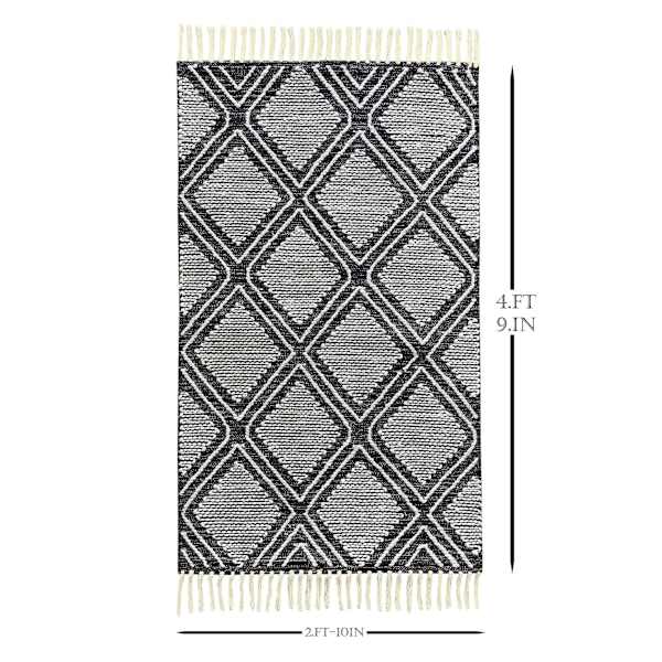 (B709) Found & Fable Goa Black Diamond Design Accent Rug, 3x5