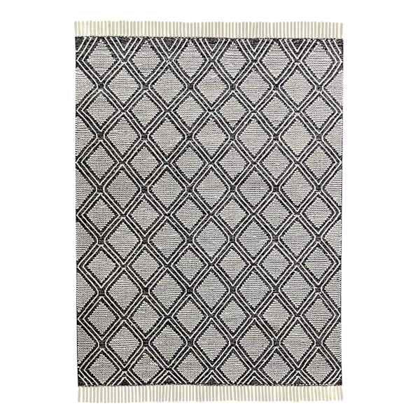 (B709) Found & Fable Goa Black Diamond Design Area Rug, 7x9