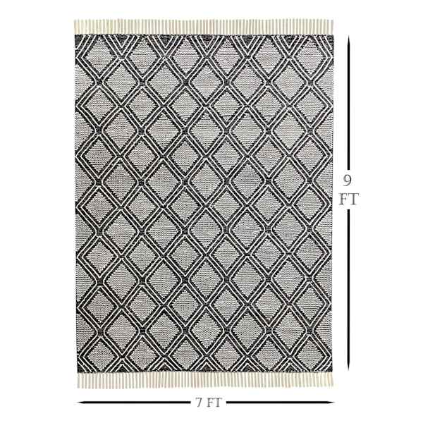 (B709) Found & Fable Goa Black Diamond Design Area Rug, 7x9
