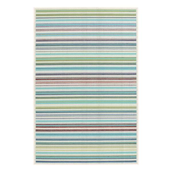(E441) Scope Aqua Green Striped Outdoor Area Rug, 5x7