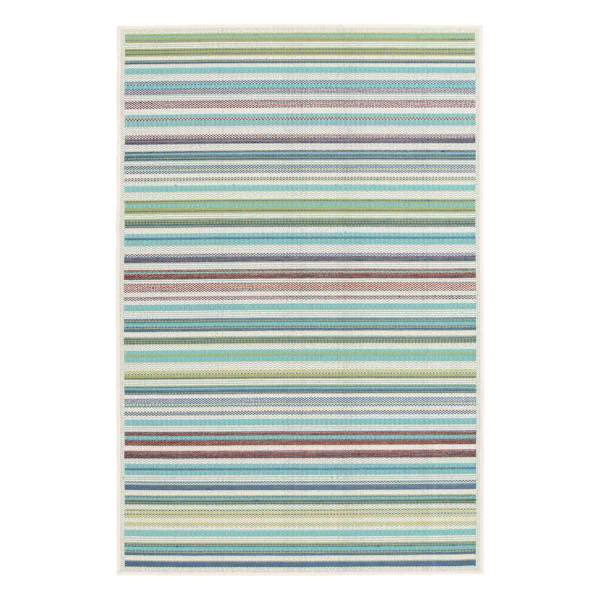 (E441) Scope Aqua Green Striped Outdoor Accent Rug, 2x4