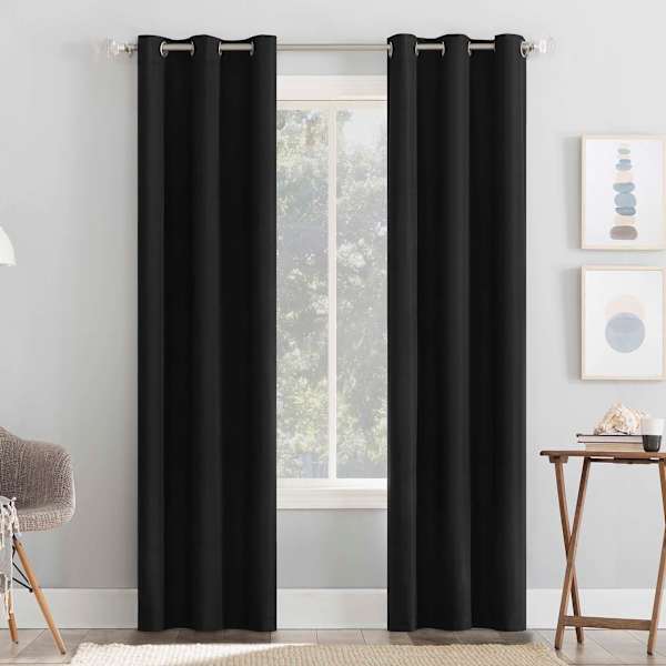 Tremont Black Thermal Room Darkening Grommet Curtain Panel, 84"