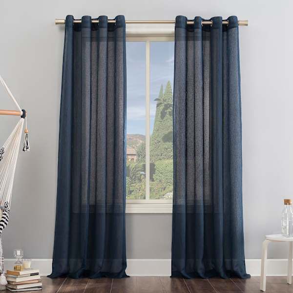 Erica Navy Blue Grommet Sheer Curtain Panel, 84"