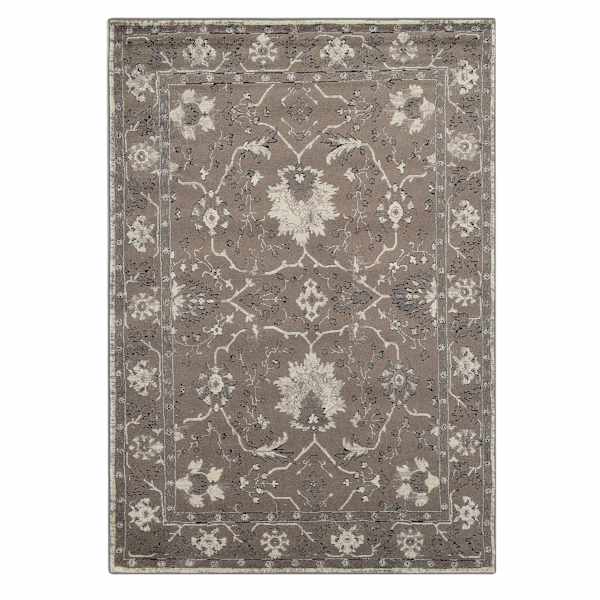 (B803) Antiqua Dark Grey Floral Area Rug, 5x7