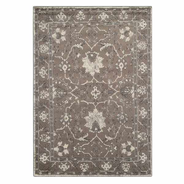 (B803) Antiqua Dark Grey Floral Area Rug, 7x10