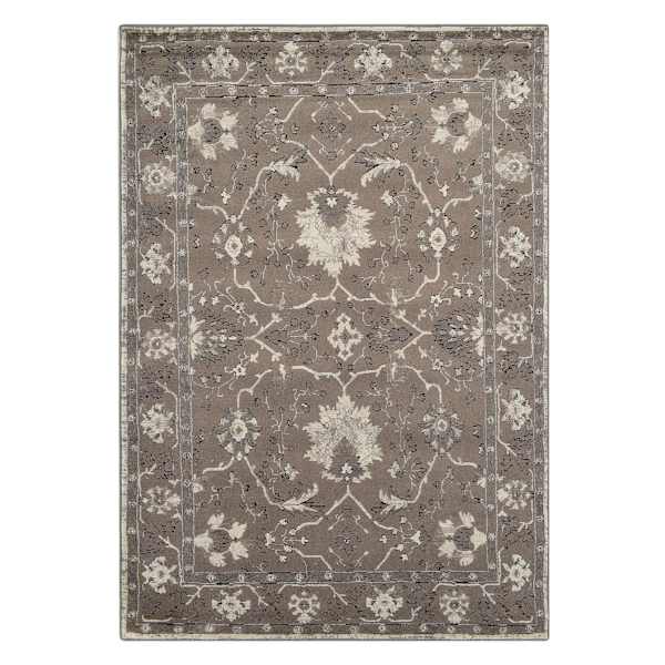 (B803) Antiqua Dark Grey Floral Accent Rug, 3x4