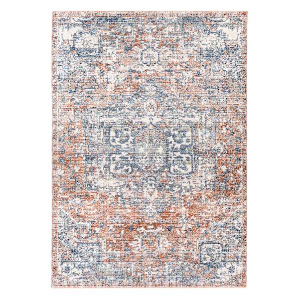 (B811) Amore Rust & Blue Medallion Area Rug, 5x7