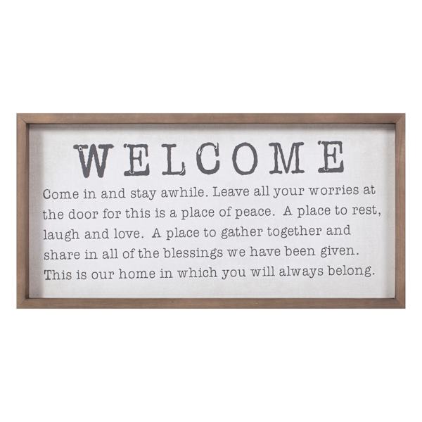 Honeybloom Framed Welcome Sentiment Canvas Wall Sign, 20x10