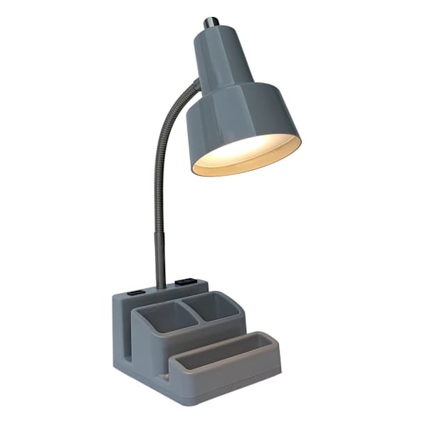 Grey Task Lamp with Organizer, 15"