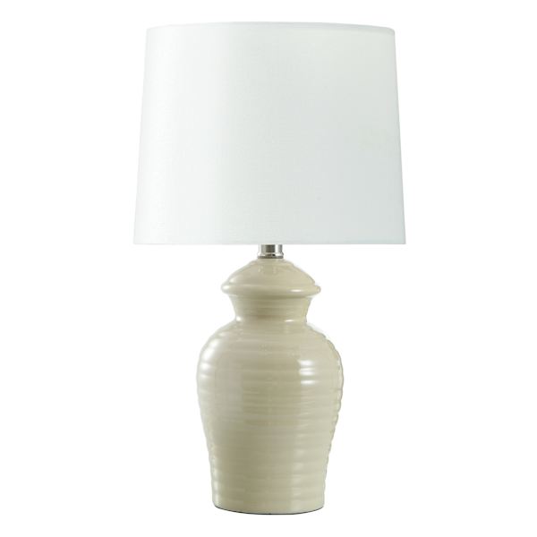 Tan Urn Lamp with Shade, 14.5"