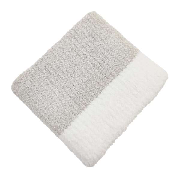 Neutral Color Block Fuzzy Yarn Knit Throw Blanket, 50x60