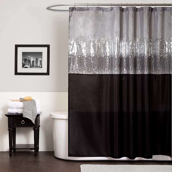 Grey & Black Sequin Shower Curtain, 72"