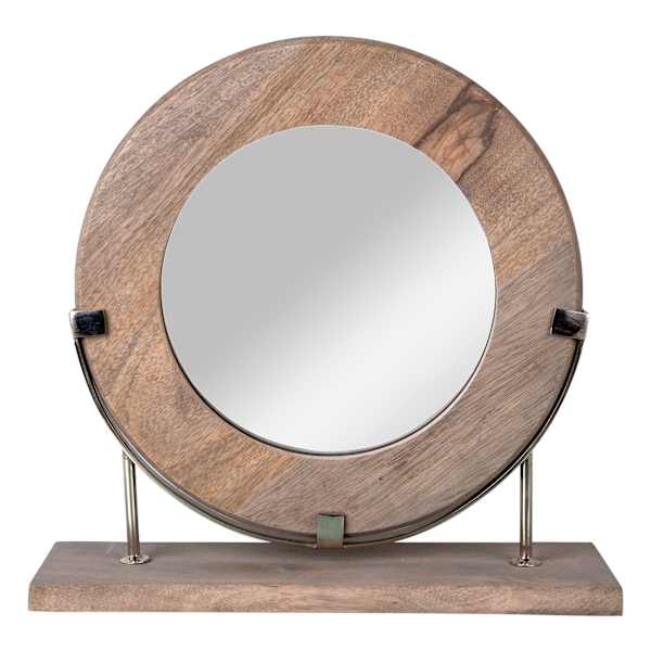 Laila Ali Wood & Silver Metal Mirror, 11"