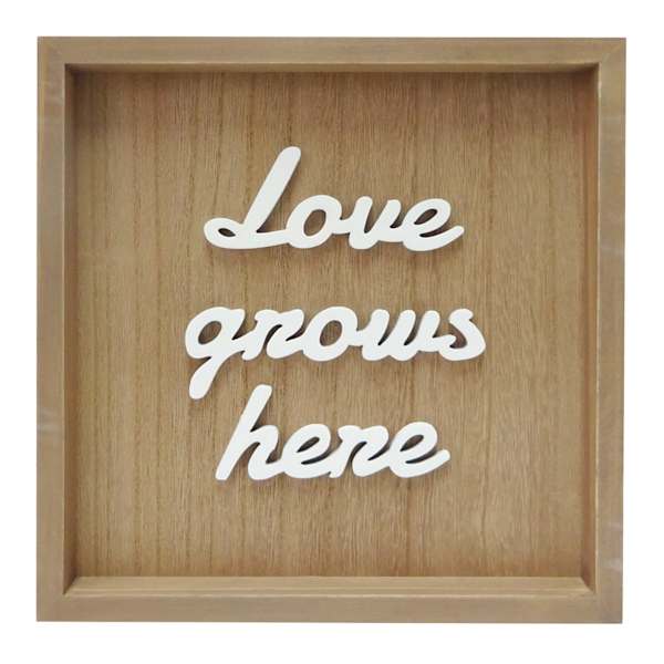 Honeybloom Love Grows Here Wooden Block Sign, 10"
