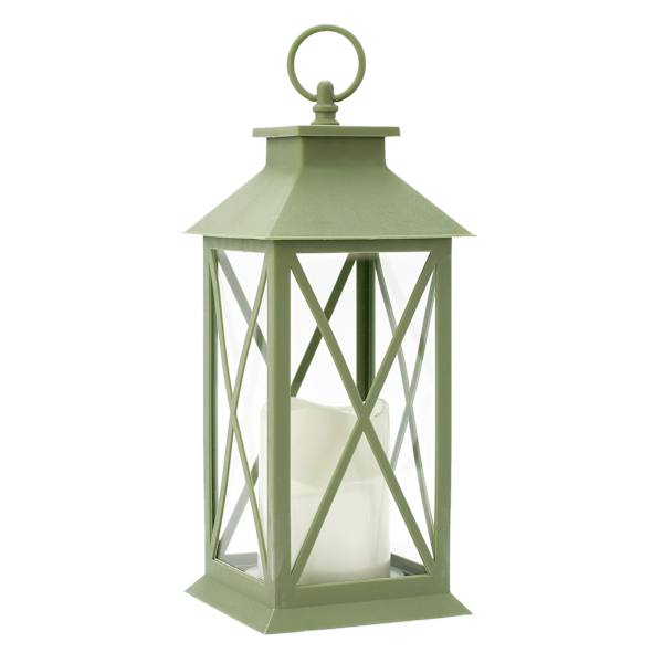 Sage Green LED Lantern, 9.5"
