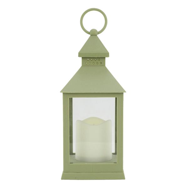 Sage Green LED Lantern, 9.5"