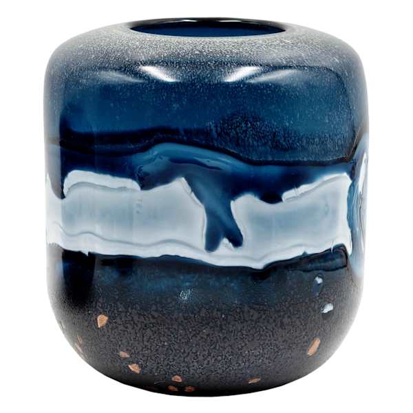 Ty Pennington Blue Art Glass Vase, 8.3"
