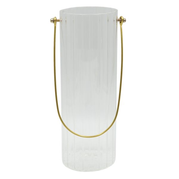 Tracey Boyd Clear Ribbed Glass Hurricane Candle Holder with Handle, 10"