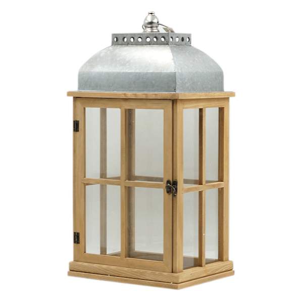 Wood Lantern with Metal Lid, 20"