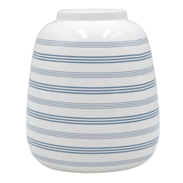 Grace Mitchell Blue & White Striped Ceramic Vase, 4.6"