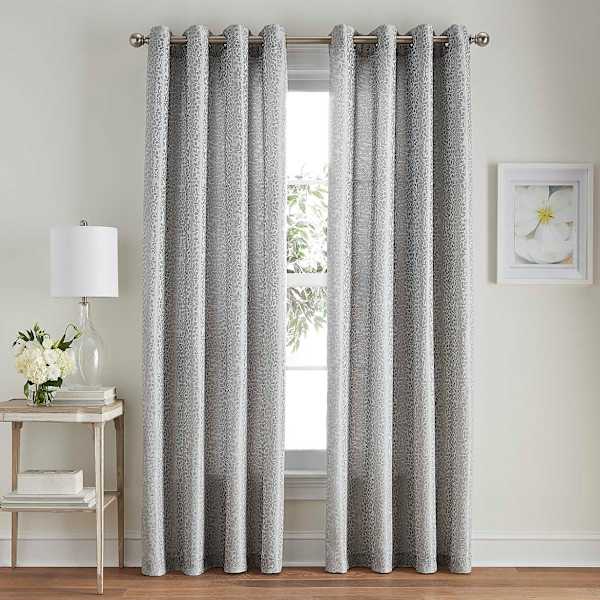 Gazebo Grey Botanical Jacquard Light Filtering Grommet Curtain Panel, 84"