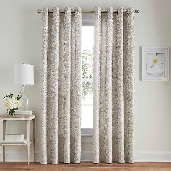 Taupe Botanical Jacquard Light Filtering Grommet Curtain Panel, 84"