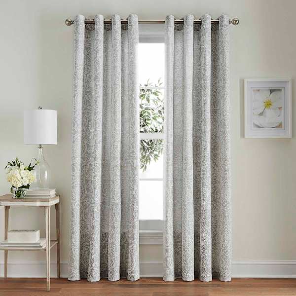 Grey Medallion Jacquard Light Filtering Grommet Curtain Panel, 84"