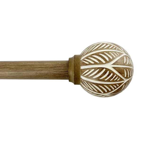 1" Wood Finish Etched Globe Curtain Rod, 72-120"